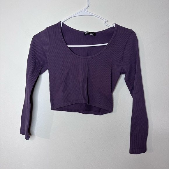 Zara Tops - Zara Deep Purple Long Sleeve Crop Top